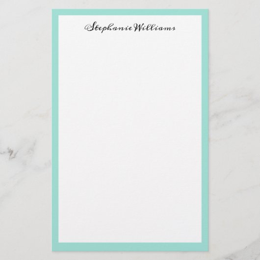 Zeeglas Zee Groene Rand Aangepaste Monogram Naam Briefpapier (Voorkant)