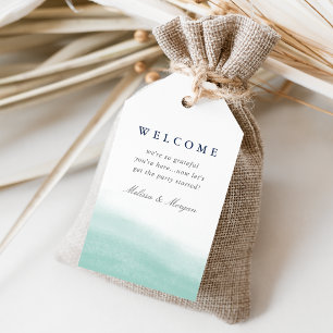 Zeeglasgetijden Kustbruiloft Waterverf Welkom Cadeaulabel