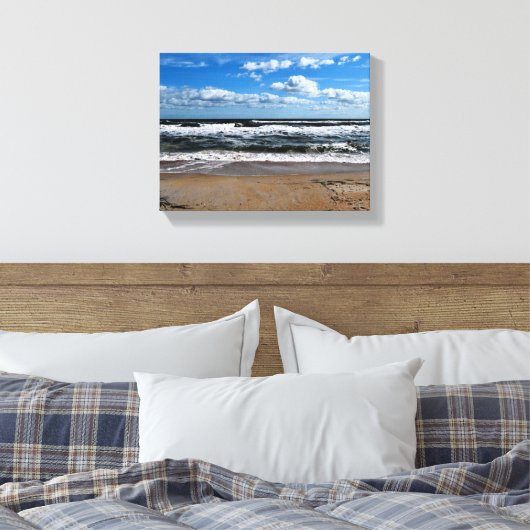 Zeegolven op het strand canvas afdruk (Insitu (Slaapkamer))