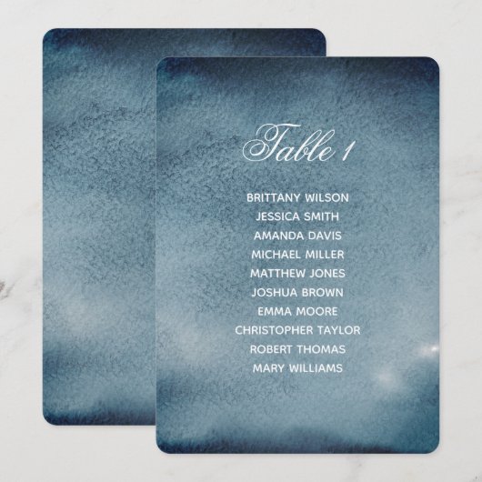 Zeegrafiek van de marine. Blauw waterverf trouwpla Kaart (Voorkant / Achterkant)