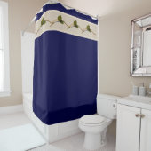 Zeegrape Blooms - Navy Douche Gordijn (In situ)