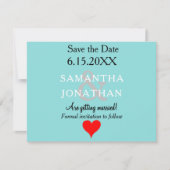 Zeegroen Blauwe Beige Bruiloft Rode Hart Save The Date (Voorkant)