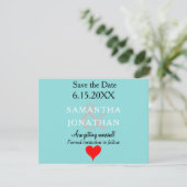 Zeegroen Blauwe Beige Bruiloft Rode Hart Save The Date (Staand voorkant)