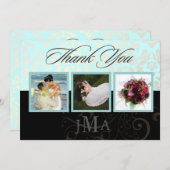 Zeegroen + Parel Damast, Dankkaarten, Plat Bedankkaart (Voorkant / Achterkant)