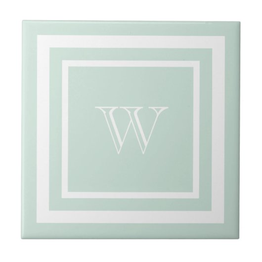 Zeegroen Wit Omlijst Monogram Tegeltje (Voorkant)