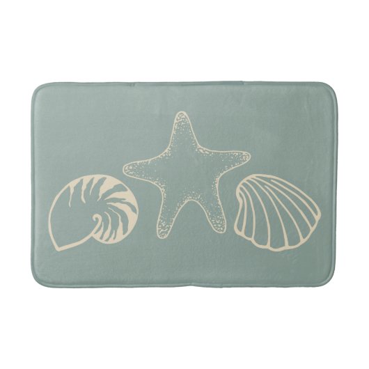 Zeegroene badmat met schelpen (Voorkant)