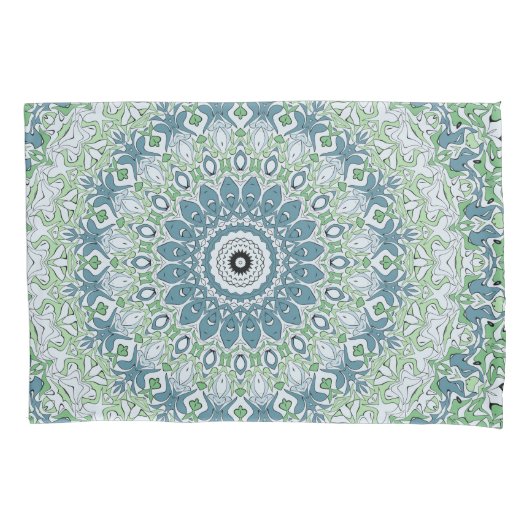 Zeegroene en Blauwe Kust Mandala Patroon Kussensloop (Voorkant-Links)