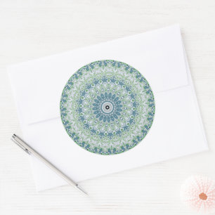Zeegroene en Blauwe Kust Mandala Patroon Ronde Sticker