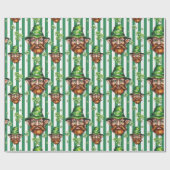 Zeegroene gestreepte grappige kabouterkop St. Patr Cadeaupapier (Vlak)