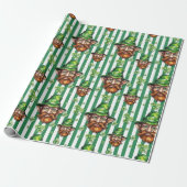 Zeegroene gestreepte grappige kabouterkop St. Patr Cadeaupapier (Uitgerold)