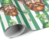 Zeegroene gestreepte grappige kabouterkop St. Patr Cadeaupapier (Rol Hoek)