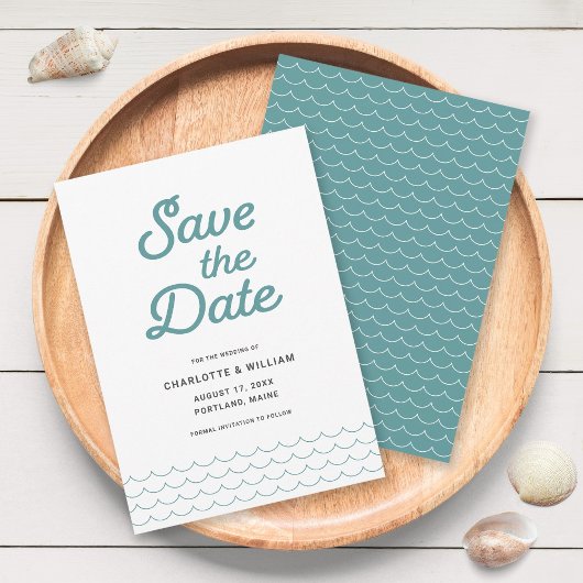 Zeegroene golven Save the Date kaart