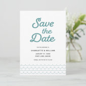 Zeegroene golven Save the Date kaart (Staand voorkant)