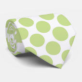 Zeegroene polka stippen op witte maatwerk stropdas (Opgerold)