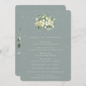 Zeegroene Sneeuwbes + Eucalyptus Boeket Bruiloft Programmakaart (Voorkant / Achterkant)