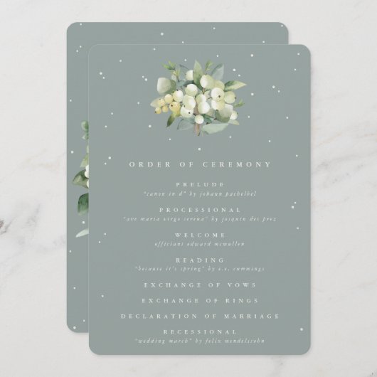Zeegroene Sneeuwbes + Eucalyptus Boeket Bruiloft Programmakaart (Voorkant / Achterkant)