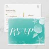 Zeegroene strand zeeschelp trouw RSVP briefkaart (Voorkant / Achterkant)