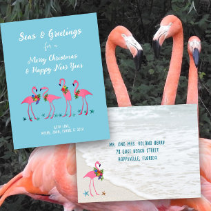 Zeegroeten Flamingo's Aangepaste Kerstkaart Briefkaart