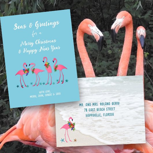 Zeegroeten Flamingo's Aangepaste Kerstkaart Briefkaart