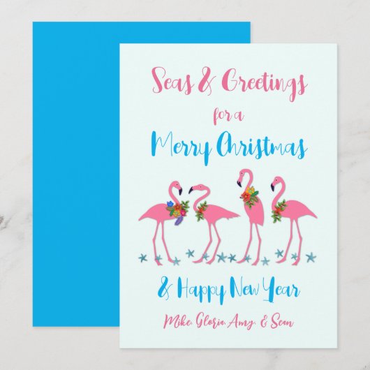 Zeegroeten van Flamingo's Kerstkaart (Voorkant / Achterkant)