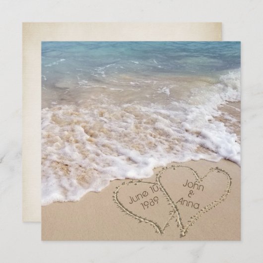 zeeharten met namen op het strand (Voorkant / Achterkant)