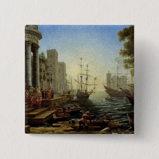 Zeehaven met de embarkatie van de heilige Ursula Vierkante Button 5,1 Cm (Voorkant)