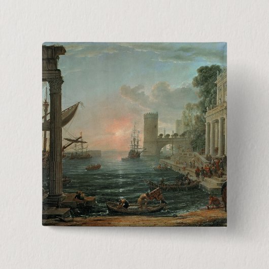 Zeehaven met de Embarkation Vierkante Button 5,1 Cm (Voorkant)