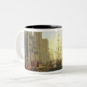 Zeehaven met de inblazing van St. Ursula Tweekleurige Koffiemok (Voorkant links)