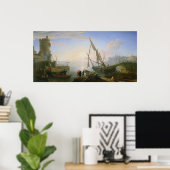 Zeehaven met zonsondergang poster (Thuiskantoor)