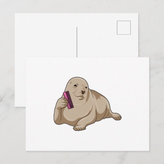 Zeehond als kapper met kam briefkaart (Voorkant / Achterkant)