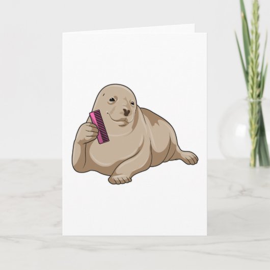 Zeehond als kapper met kam kaart (Voorkant)