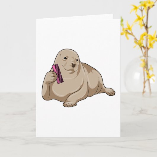 Zeehond als kapper met kam kaart (Gele Bloem)