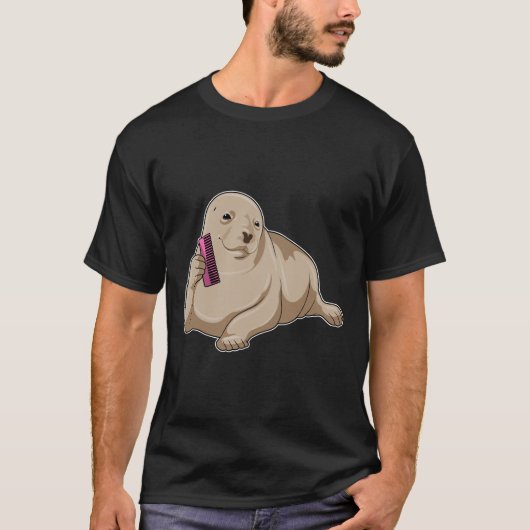 Zeehond als kapper met kam t-shirt (Voorkant)
