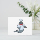 Zeehond als Kok met Pan en Spatel Briefkaart (Staand voorkant)