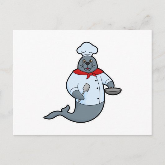 Zeehond als Kok met Pan en Spatel Briefkaart (Voorkant)