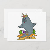 Zeehond als koning met kroon briefkaart (Voorkant / Achterkant)