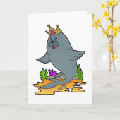 Zeehond als Koning met Kroon Kaart (Gele Bloem)
