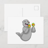 Zeehond als muzikant met maracas briefkaart (Voorkant / Achterkant)
