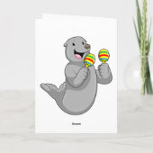 Zeehond als muzikant met maracas kaart (Achterkant)