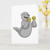 Zeehond als muzikant met maracas kaart (Gele Bloem)