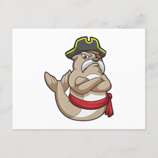Zeehond als piraat met piratenhoed briefkaart