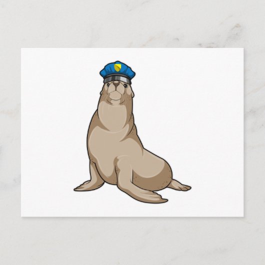 Zeehond als politieagent briefkaart (Voorkant)