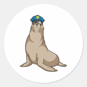 Zeehond als politieagent ronde sticker