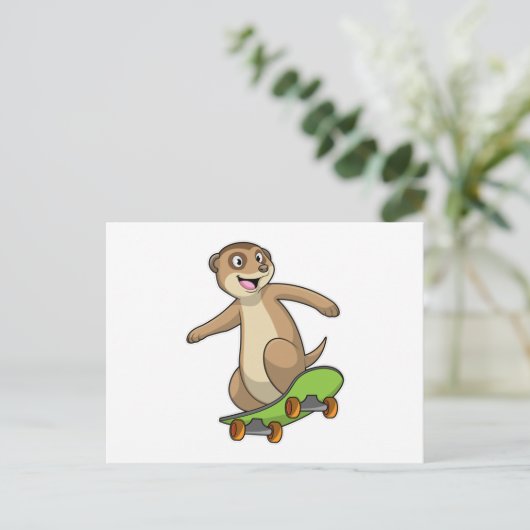 Zeehond als schaatser met skateboard briefkaart (Staand voorkant)