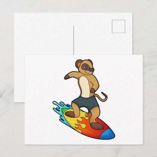 Zeehond als surfer met surfplank briefkaart (Voorkant / Achterkant)