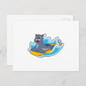 Zeehond als surfer met surfplank briefkaart (Voorkant / Achterkant)