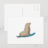 Zeehond als surfer met surfplank briefkaart (Voorkant / Achterkant)