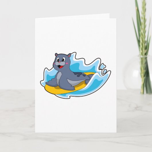 Zeehond als surfer met surfplank kaart (Voorkant)