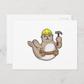 Zeehond als timmerman met hamer & hoed briefkaart (Voorkant / Achterkant)