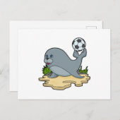Zeehond als Voetballer met Voetbal Briefkaart (Voorkant / Achterkant)